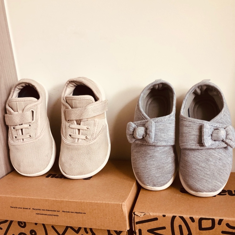 Kids Casual Slip-On Sneakers and Bow Shoes - Beige & Gray